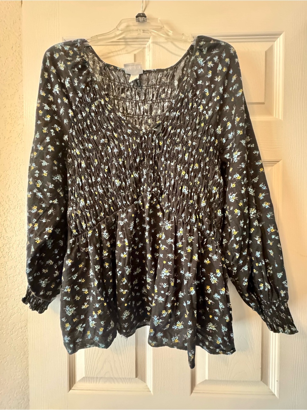 Ava & Viv Navy Blue Smocked Floral Cotton Tunic